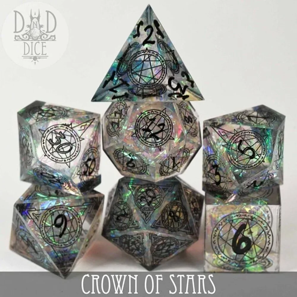 DND Dice Set - Crown of Stars - 7 Handmade Resin Dice - Fantasy RPG Gaming